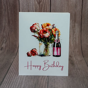 Flowers and Champange Birthday Card