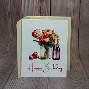 Flowers and Champange Birthday Card