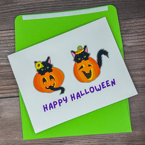 Black Cats in Pumpkins Card