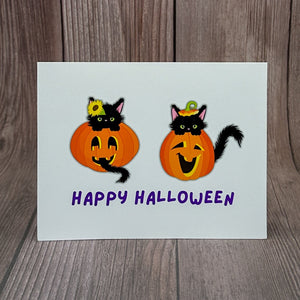 Black Cats in Pumpkins Card