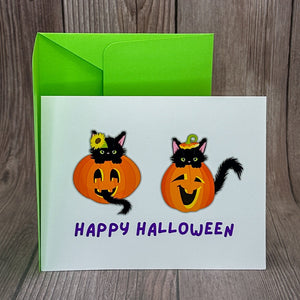 Black Cats in Pumpkins Card