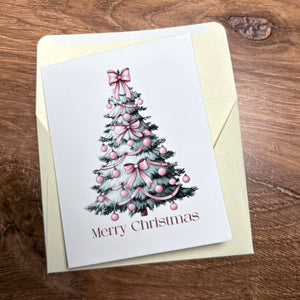 Pink Bow Christmas Tree Card